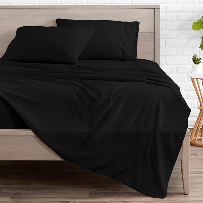 Bare Home Full XL Sheet Set - 1800 Ultra-Soft Microfiber Full Extra Long Bed Sheets - Double Brushed - Deep Pockets - Easy Fit - 4 Piece Set - Bedding Sheets & Pillowcases (Full XL, Black)