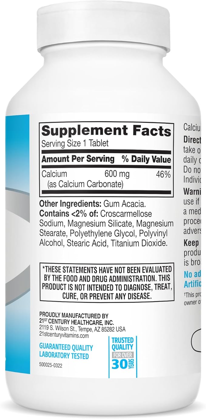 21st Century Calcium Supplement,600 mg,400 Count (Pack of 2)