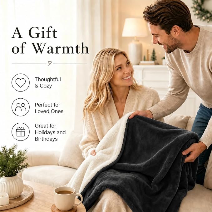 Electric Heated Blanket Full Size 72"x84" – ETL Certified for Safe Overnight, 4 Heat Settings & 10H Auto Off, Dual-Sided Microplush Sherpa for Home Theater Night, Machine Washable – Iron Gray