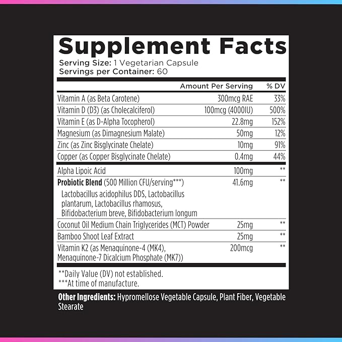 Livingood Daily Vitamine D3 K2 4000 UI, Complément Alimentaire 9-en-1 pour le Soutien Immunitaire - Fabriqué avec des Vitamines D, A, E, K2, du Zinc, du Magnésium et un Mélange Probiotique pour une Absorption Maximale - 60 Capsules