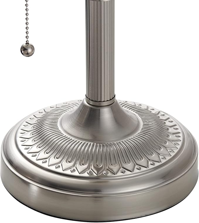 White Matted Glass Bankers Desk Lamp with Pull Chain Switch Plug in Fixture,Sand Nickel Base
