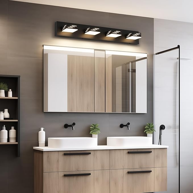 Joosenhouse Modern LED Vanity Light for Bathroom, 5CCT Dimmable Vanity Lights, 4-Light Makeup Light Fixture, 29.92-Inch, 32W Black