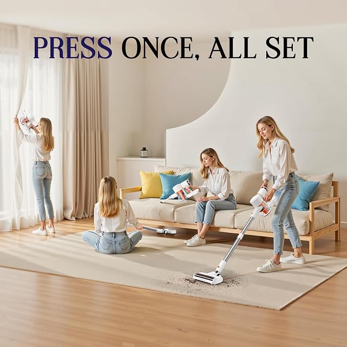 Cordless Vacuum Cleaner, Stick Vacuum with LED Touch Screen, 45KPA Powerful Suction, Up to 60 Mins Runtime, 7-Stage HEPA Filter, V-shaped Anti-Tangle Brush, Vacuum for Carpet, Hard Floor, Pet Hair