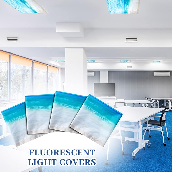 Hortsun 12 Pcs Fluorescent Light Covers Bulk, 4 x 2 ft Magnetic Fluorescent Drop Ceiling Lighting Covers Light Filter Shade for Home, Office, Hospital, School Classroom Decoration(Beach in Sunny Day)