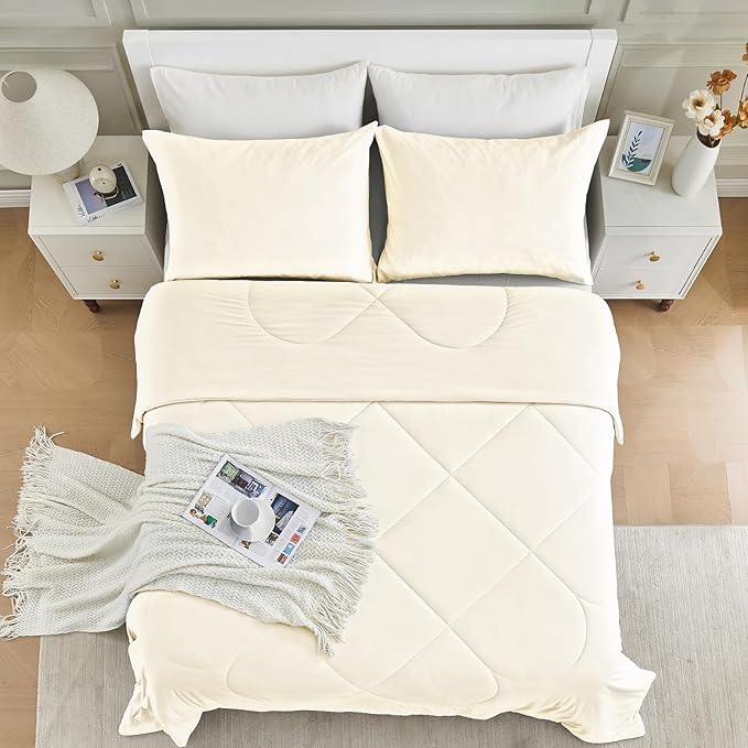 HOMFINE Cooling Comforter King Size, Beige Summer Cooling Blanket for Hot Sleepers and Night Sweats, Japanese Double-Sided Cold Tech Fabric Q-Max 0.45, Soft Breathable Silky Smooth Lightweight