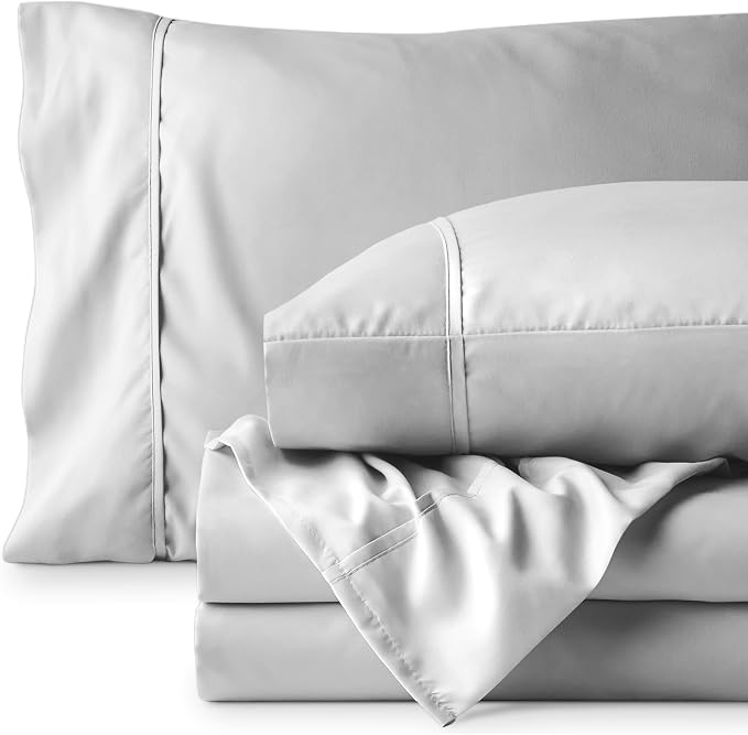 Bare Home Split Head Flex King Sheet Set - 1800 Ultra-Soft Microfiber Bed Sheets - Double Brushed - Deep Pockets - Easy Fit - 4 Piece Set - Bedding Sheets & Pillowcases (Cloud Grey)