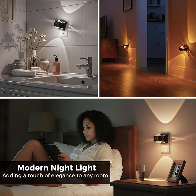 L LOHAS LED Night Light Projector, Night Lights Plug into Wall, 2000K/3000K/5000K Adjustable Color Temperature Nightlight, Rotating Nightlight with Light Sensor for Kids, Bathroom, Gaming Room,1 Pack