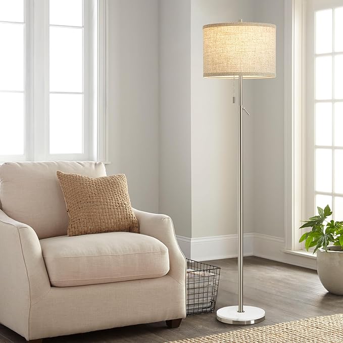 GyroVu Marble Floor Lamp, Adjustable Height Standing Lamp with Marble Base Tall Lamp with Pull Chain Switch Floor Lamps for Living Room, Bedroom & Office Bulbs Not Included(Silver)