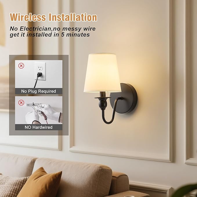 Battery Operated Wall Sconce Set of 2,Wireless Wall Sconces with 10000 mAh,RGB Rechargeable Sconces with Remote,Cordless Wall Lights for Bedroom,Living Room,Bathroom,Renter Friendly Home Decor (Black)