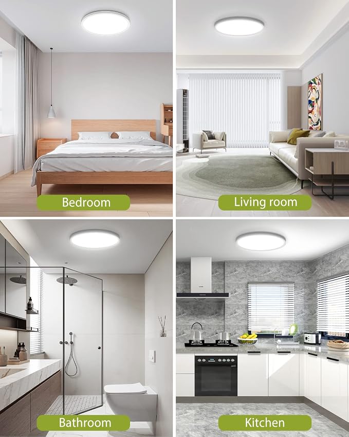 hepside 4PACK Flush Mount LED Ceiling Light Fixture White, 12Inch 28Watt, Dimmable & 3000K-4500K-6000K Ceiling Lamp 3200LM Low Profile Ceiling Light for Kitchen Bedroom Hallway Porch