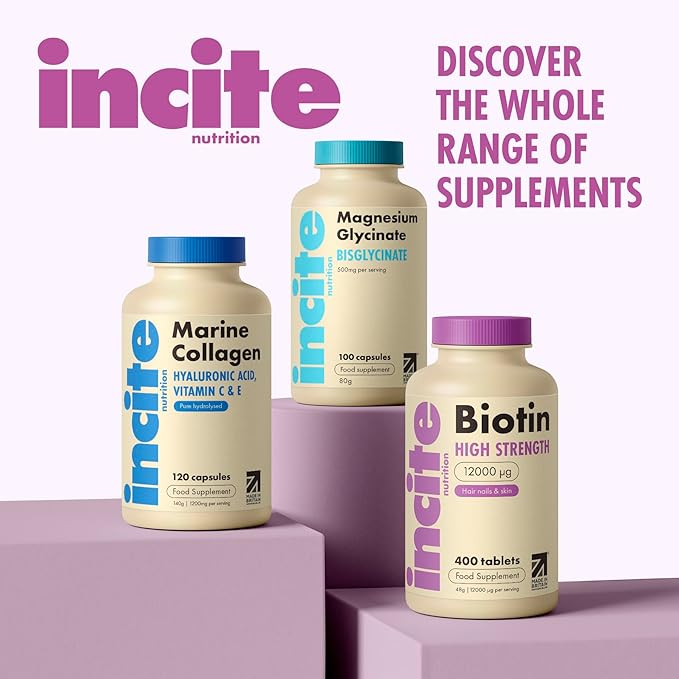 Incite Nutrition Biotin Supplement 12000mcg - +1 Year Supply - High Strength 400 Easy Swallow Tablets - Biotin Hair Growth Vitamins for Hair, Skin & Nails - Natural Vegan & GMO-Free - Made in UK