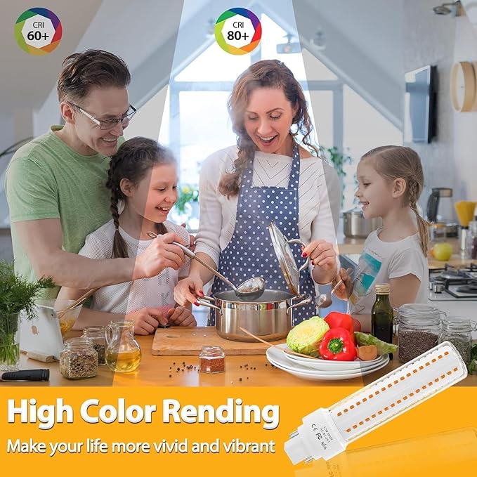 Lustaled Gx24 4-Pin Base LED Bulb, 12W G24q PL-C Horizontal Recessed Light 26W CFL Lamp Equivalent for Kitchen Light Pendant Lamp Dining Room, Warm White 3000K, 4-Pack (Remove/Bypass The Ballast)