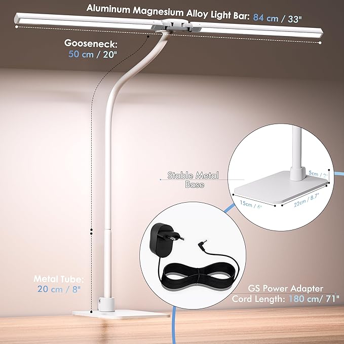 EYOCEAN Desk Lamp with Metal Base, 31.5" LED Office Lamp for Home Office, 24W Double Head Desk Light, Dimmable & Color Temperature, Table Lamp with Remote Control, Brightest Computer Monitor Light