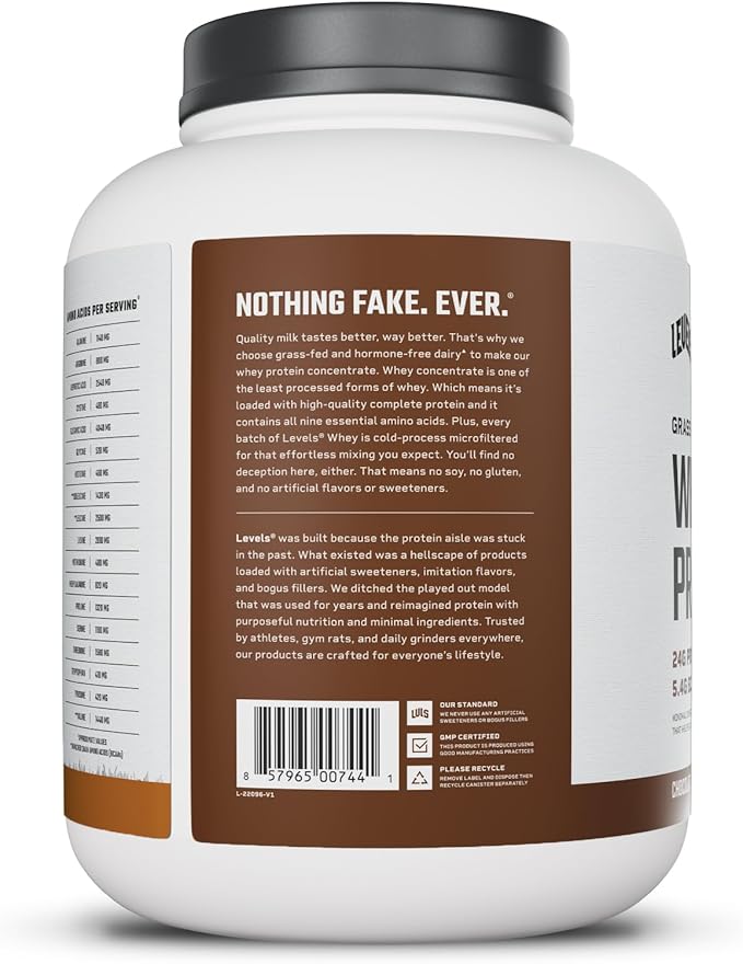 Levels Grass Fed Whey Protein Powder, No Artificials, 24G of Protein, Chocolate Peanut Butter, 5LB