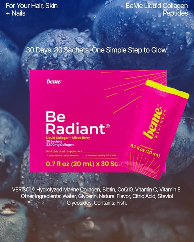 BeMe リキッドコラーゲン(女性用)- 2500mg ベリソル加水分解海洋性液体コラーゲン - 臨床試験済みコラーゲンサプリメント - 速い吸収、高い生体利用効率 - 肌、髪、爪をサポート
