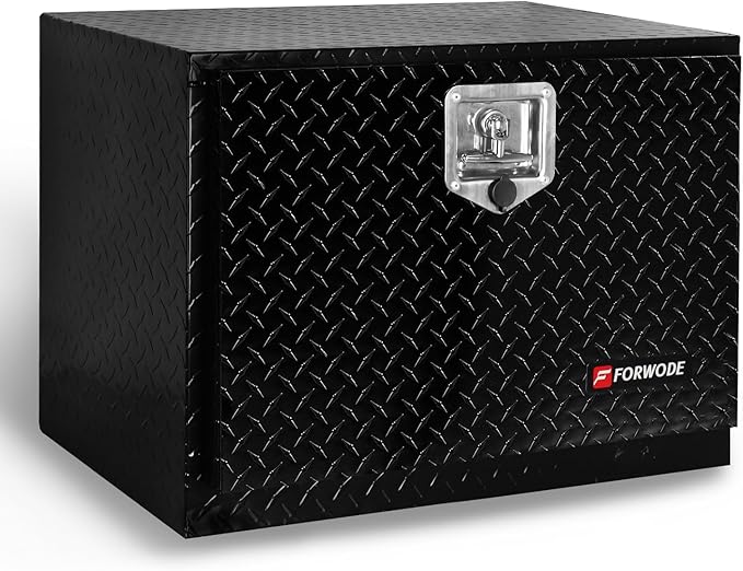 FORWODE 24x17x18 Inch Underbody Truck Tool Box Aluminum Trailer Tool Box with Lock & Foldable T-Handle Waterproof Truck Storage Box for Pickup Truck, Trailer, RV, ATV, Indoor(BLACK)