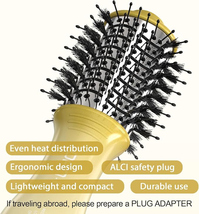 DAN Technology 2-in-1 Dual Voltage Hot Air Brush, Less Frizz & More Shine with Reduced Heat Damage, 2 Inch Oval Volumizer Blow Dryer Brush for Root Lift & Smooth Blowout, Ideal for All Hair
