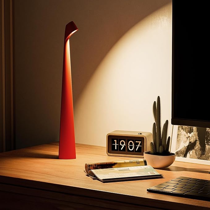 HAPYGI Portable Cordless LED Desk Lamp,Rechargeable Wireless Table Lamp, 3-Level Brightness, Patio Table Lamp, Bedside Night Light, Dining Room Ambient Light, Reading Light (Red)