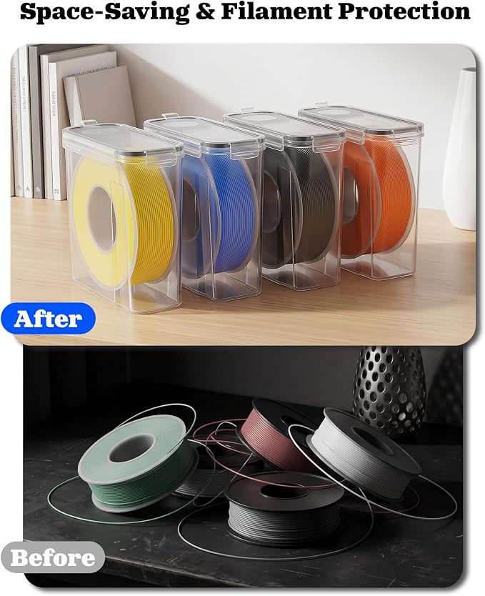 3D Printer Filament Storage Box, 4-Pack Airtight Containers for 1kg | Airtight silicone gasket and locking clips protect 1kg filament spools from moisture and dust for stable printing performance