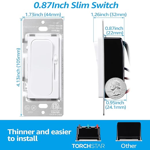 TORCHSTAR 0-10V LED Dimmer Switch, Single-Pole or 3-Way Light Switch, 120-277V for Dimmable LED Panel Light Linear Light, ETL Listed, Pack of 2