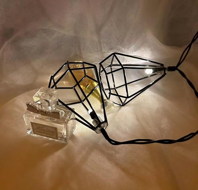Diamond String Lights 10 LED 6.8 ft Battery Operated, Geometric String Lights Warm White, Black Metal Lamps Decor for Indoor Wedding Party Bedroom Christmas