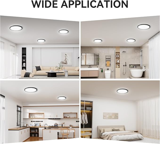 WKONCLDY 6Pack 3200lm LED Flush Mount Ceiling Light, Super Slim 12 inch LED Ceiling Light, 5000K LED Ceiling Light for Bedroom, Living Room, Dining Room (Black, Six Pack)