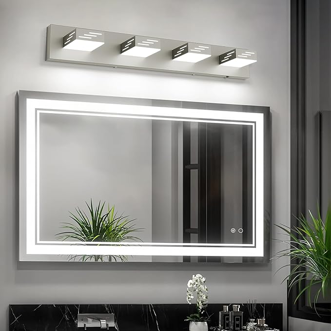Joosenhouse 4-Light Brushed Nickel Vanity Light for Bathroom, 29.92-Inch 5CCT Dimmable LED Vanity Lighting Fixture, 32W Modern Makeup Light with Adjustable Brightness
