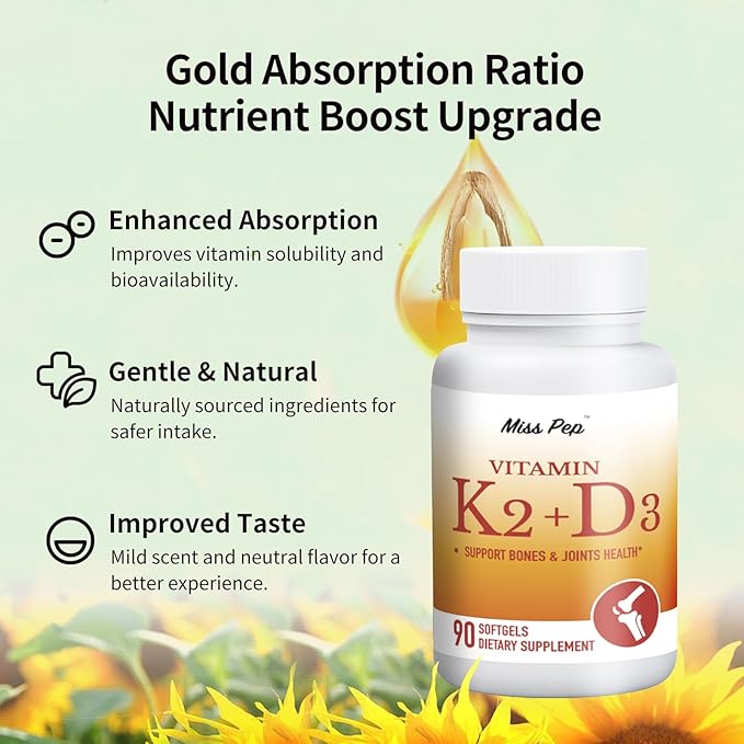 Vitamine D3 K2, 5000 UI D3 et 100 mcg K2 (MK-7), avec huile de tournesol, 90 capsules molles, formule 2-en-1, facile à absorber et à avaler, soutient le système immunitaire (3 bouteilles)