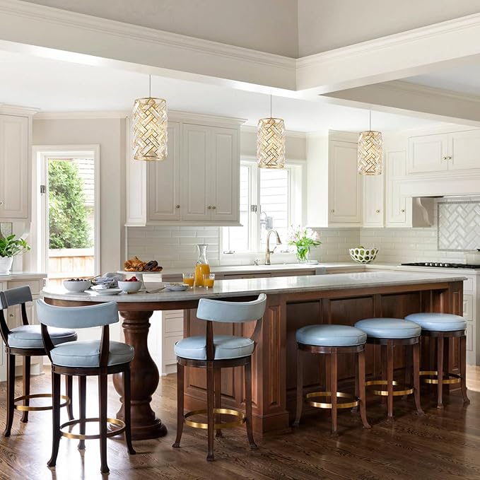 CATINER 1-Light Gold Crystal Pendant Light, Mini Ceiling Hanging Light Fixture with K9 Prisms for Kitchen Island, Bathroom, Bedroom, or Bar