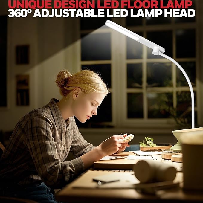 Honeywell LED Floor Lamp for Reading, CRI97 Full Spectrum Gooseneck Floor Lamp with Remote, Eye-Caring Dimmable Standing Task Light, 3 Color Temperatures, 77.5" Tall for Living Room Bedroom Office