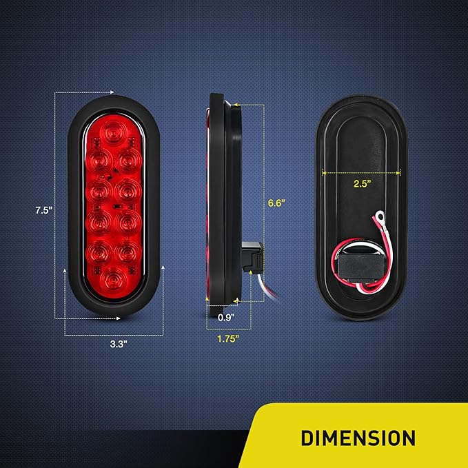 Nilight 6Inch Oval Trailer Tail Light with Flush Mount Grommets Plugs w/Mounting Brackets 2PCS Red Waterproof Stop Brake Turn Lights for RV Truck