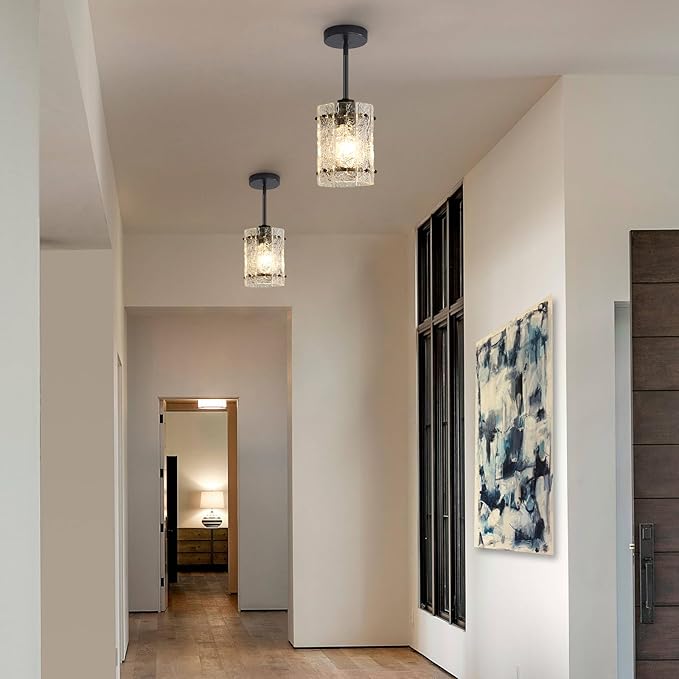 Black Glass Pendant Lights Kitchen Island, Water Ripple Round Pendant Lights Adjustable Modern Hanging Pendant Light Fixtures for Kitchen Island Dining Room Above Sink Foyer Entryway 1 Pack