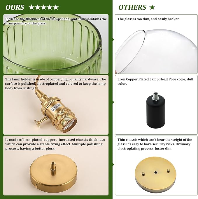 Shenmoyl Battery Operated Pendant Light 5000mAh Rechargeable Chandelier with Remote Control Wireless Adjustable Hanging Green Striped Light for Kitchen Island Dining Room Hallway