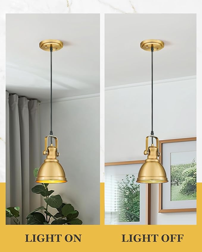 2 Pack Pendant Lights Kitchen Island, Farmhouse Hanging Lights Fixtures with Metal Shade, Rustic Kitchen Pendant Lighting Over Island for Dining Room, Brushed Gold, AD-2151-1P2-GD