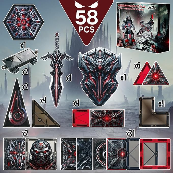 Little Pi Transformer Toys MegaBots Magnetic Tiles,Transforming Robot Toy | Durable ABS plastic, STEM engineering, sword & shield, screen-free kids gift ages 3 4 5 6, builds vehicles bases towers scene