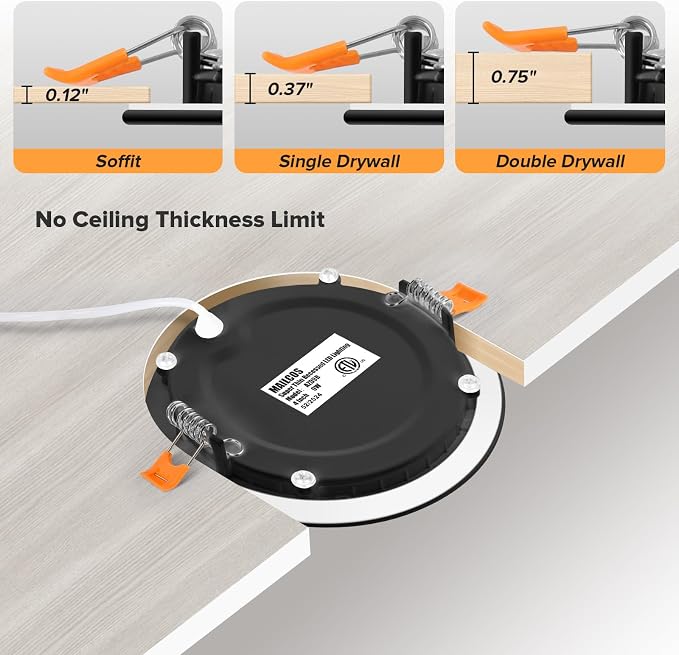 MAILCOS 12 Pack 4 Inch 5CCT Black Ultra-Thin LED Recessed Ceiling Light with Junction Box, 2700K-5000K Selectable, 810LM High Brightness, Dimmable Canless Wafer Downlight, 9W 120V, ETL