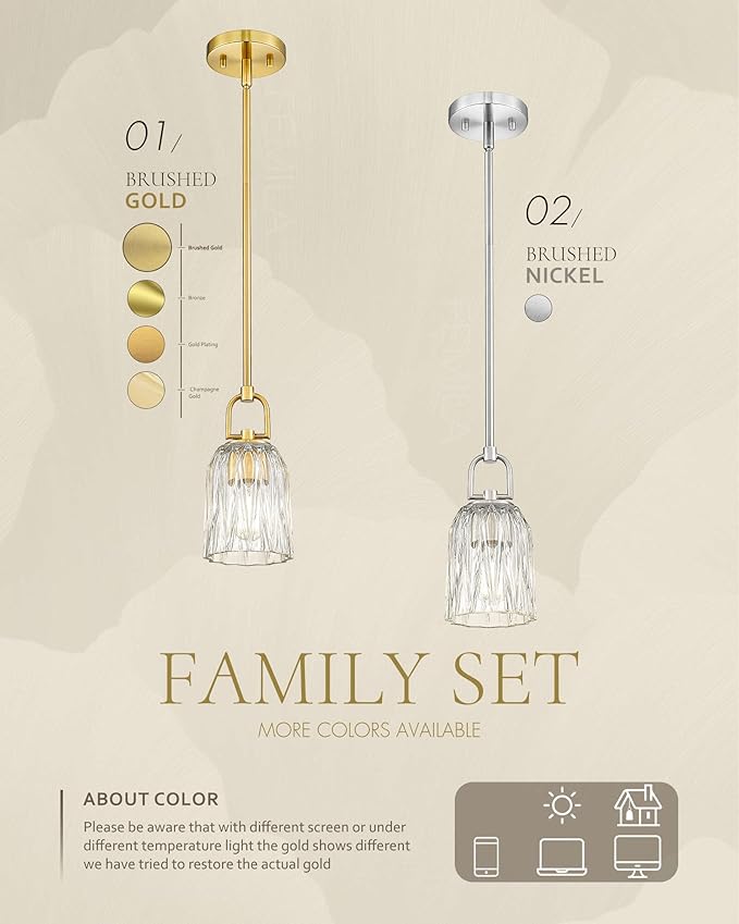 FEMILA 3 Pack Pendant Lights Kitchen Island, Brushed Nickel Glass Pendant Light for Kitchen Island Bedroom Hotel, 4FH83MIL-3PK BN