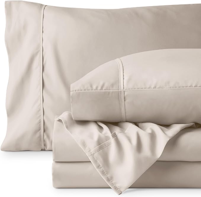 Bare Home Split California King Sheet Set - 1800 Ultra-Soft Microfiber Bed Sheets - Double Brushed - Deep Pockets - Easy Fit - 5 Piece Set - Bed Sheets (Split Cal King, Wheat)
