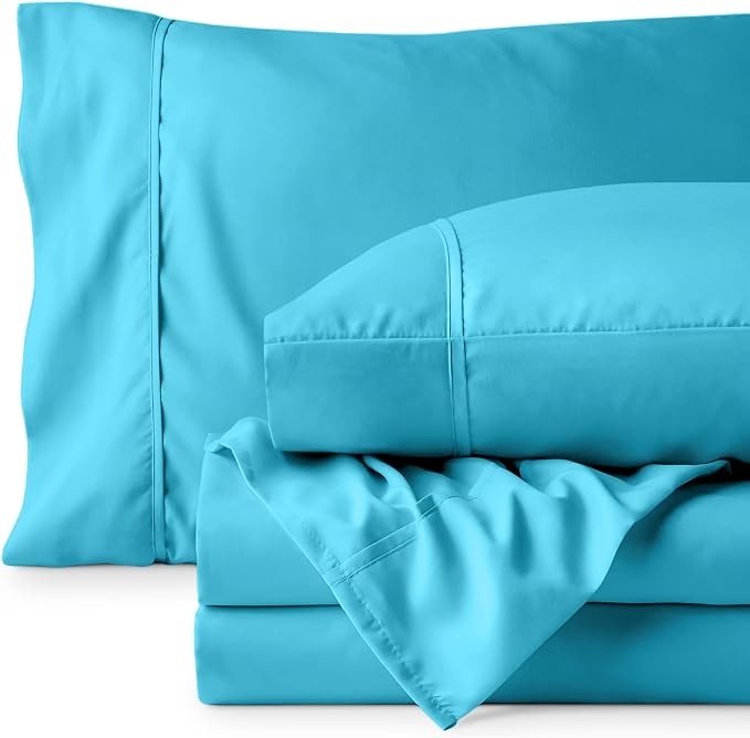 Bare Home Split Head Flex King Sheet Set - 1800 Ultra-Soft Microfiber Bed Sheets - Double Brushed - Deep Pockets - Easy Fit - 4 Piece Set - Bedding Sheets & Pillowcases (Aqua)