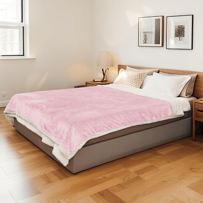 Electric Heated Blanket 72"x84" Full Size, Dual-Sided Flannel & Sherpa, 9 Heat Settings & 1-10H Auto Off, Soft Warm for Home, Office, Bed, Couch, Machine Washable, Ideal Winter Gift, Light Pink