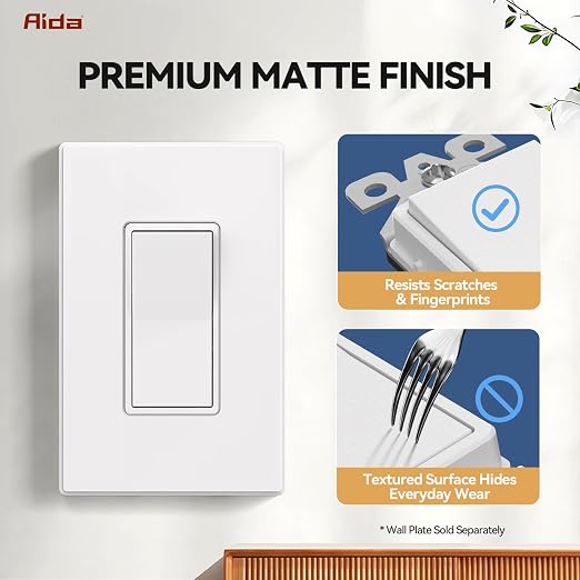Aida 3-Way Switch - 15Amp, 120/277 Volt Paddle Switch, Self-Grounding, Residential & Commercial Grade, UL Listed (10 Pack, Matte White)