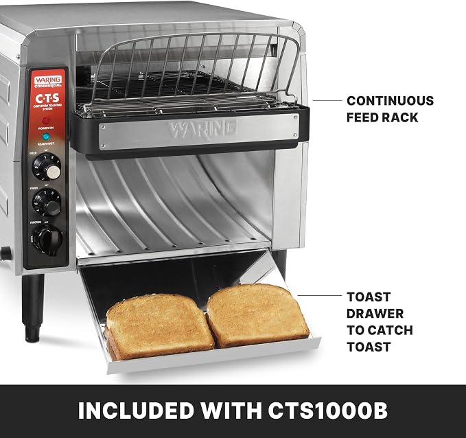 Waring Commercial Heavy-Duty Conveyor Toaster, 1000+ Slices per Hour, Stainless Steel Construction, for Cafes & Restaurants, NSF Certified, 208V, CTS1000B