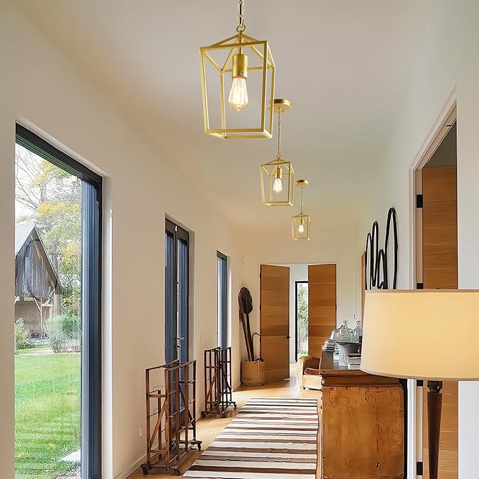 Sheetea 2-Pack Gold Pendant Lights Kitchen Island, Modern Mid Century Light Fixtures Hanging Lamp for Kitchen, Farmhouse Kitchen Pendant Lighting Over Island, Metal Cage Design
