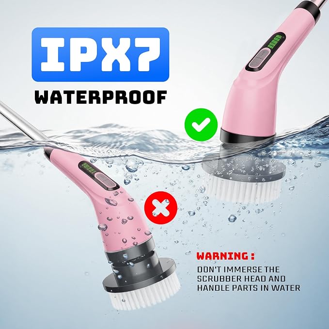 Electric Spin Scrubber - Cordless Bathroom Scrubber with 7 Brush Heads | Dual Speed IPX7 Waterproof Power Scrubber for Heavy-Duty Bathtub, Glass, Tile, and Car Cleaning