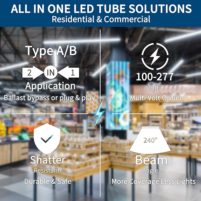 JESLED 50 Pack T8 LED Tube Lights 4FT, Fluorescent Replacement, 48 Inch, 14W, 2450LM, 5000K Daylight, Single or Double End Power, Type A+B, Plug and Play or Ballast Bypass, Frosted