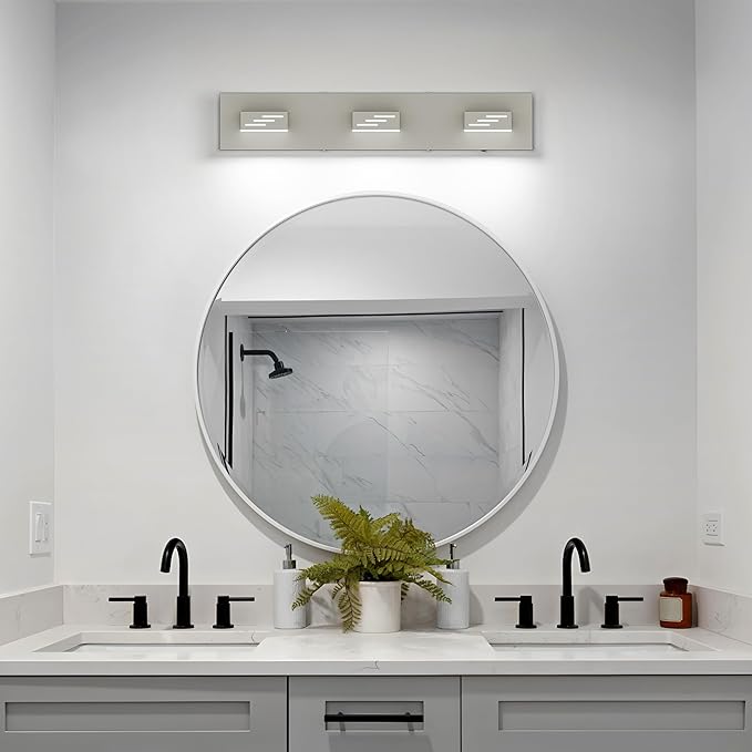Joosenhouse 3-Light Brushed Nickel Bathroom Vanity Light, 23.6-Inch 5CCT Dimmable LED Vanity Lighting Fixture, 24W Modern Makeup Light with Adjustable Brightness