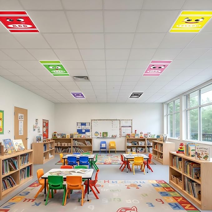 Wiooffen 8 Pcs Colorful Crayon Fluorescent Light Covers with 80 Magnets Decorative for Classroom Ceiling Light 4x2 Feet Magnetic Filter Easy Install for Office Hospitals Drop Ceiling Supplies (Crayon)