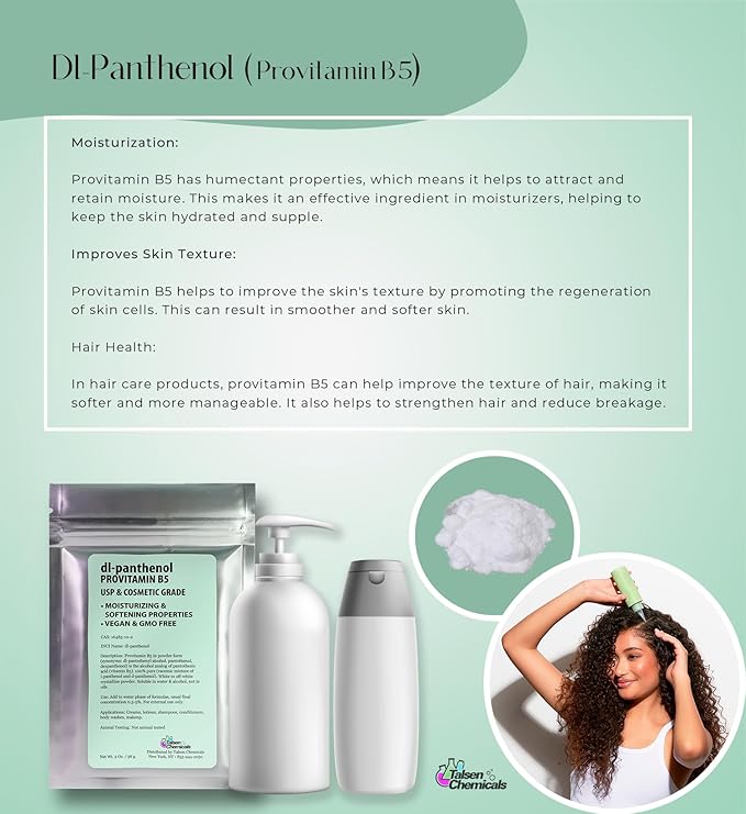 Provitamin B5 Powder dl-Panthenol DIY Panthenol Solution and Panthenol for Hair and Skin Moisturizer (4 Ounce / 113 Gram)