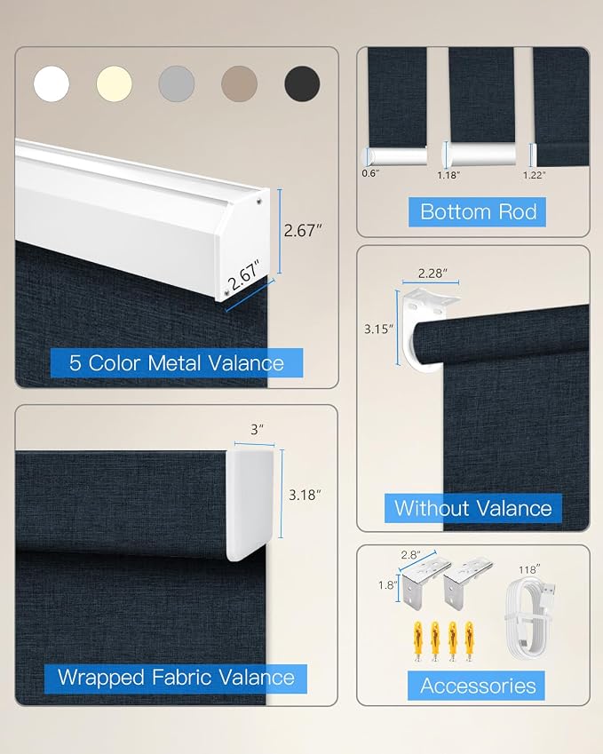 Tokblind Motorized Roller Shade with Remote Control, Blackout Electric Shade for Windows Compatible with Alexa Google via Hub, Rechargeable Smart Window Blind for Home Office (Fabric Navy Blue)