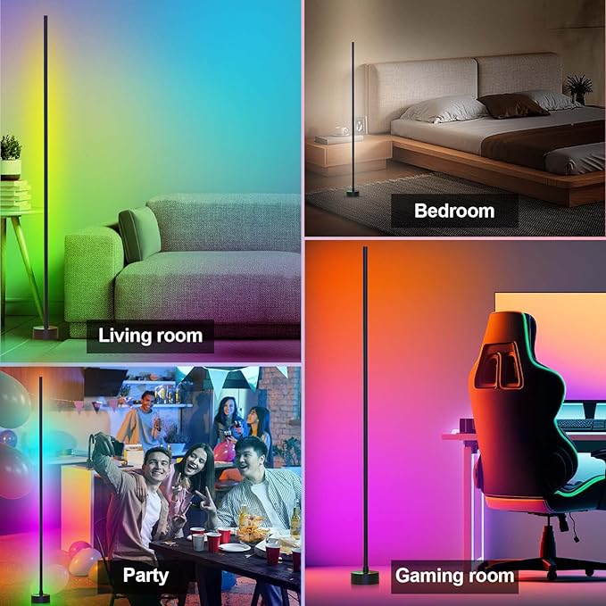 Miortior Corner Floor Lamp LED, 2-Pack Corner Lamp with App/Remote/Button Control, Smart RGB Floor Lamp with Music Sync, 16 Million DIY Colors & 68+ Scene for Living Room, Bedroom, Gaming Room